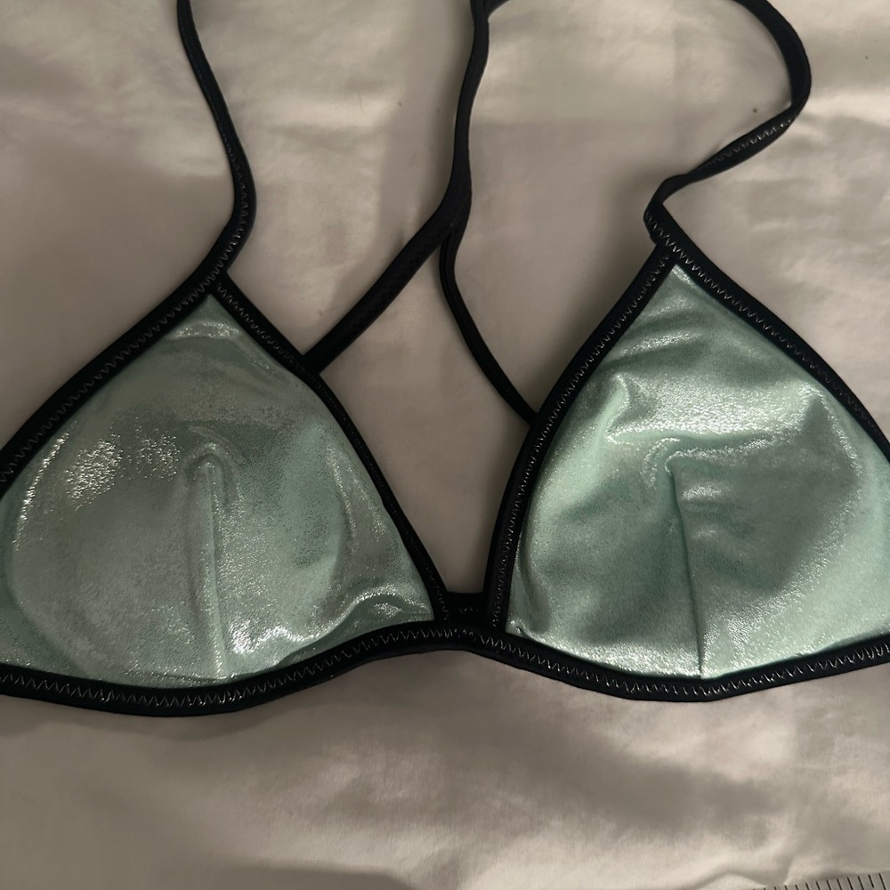 Victoria's Secret Aqua shimmer bikini top with Black Trim